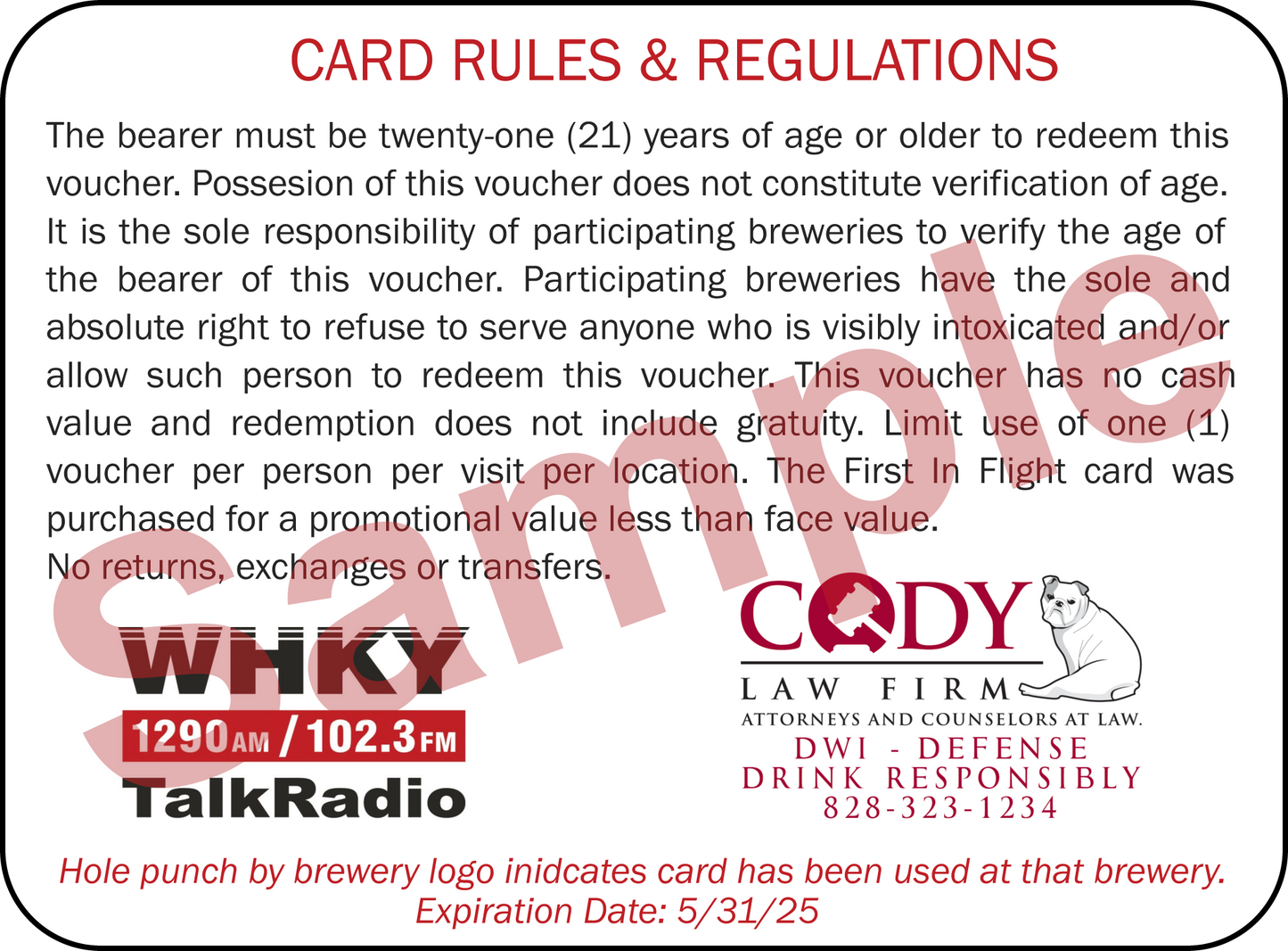 WHKY First in Flight Craft Beer Card